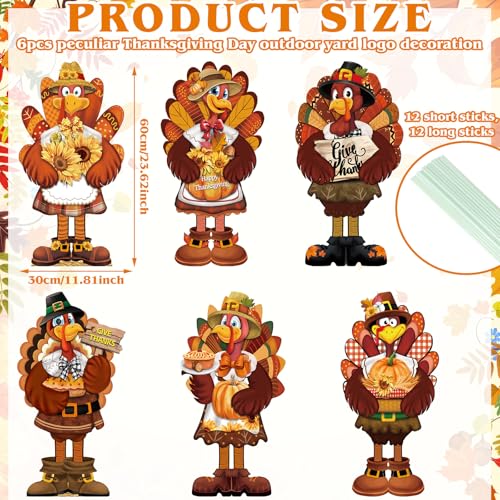GlikCeil 6 Pcs Thanksgiving Yard Signs Large Turkey Yard Decor with Stakes 24 x 12 Inch Thanksgiving Decoration Outdoor Turkey Lawn Sign Garden Decoration Outside for Home Party Patio Backyard Walkway - Image 3