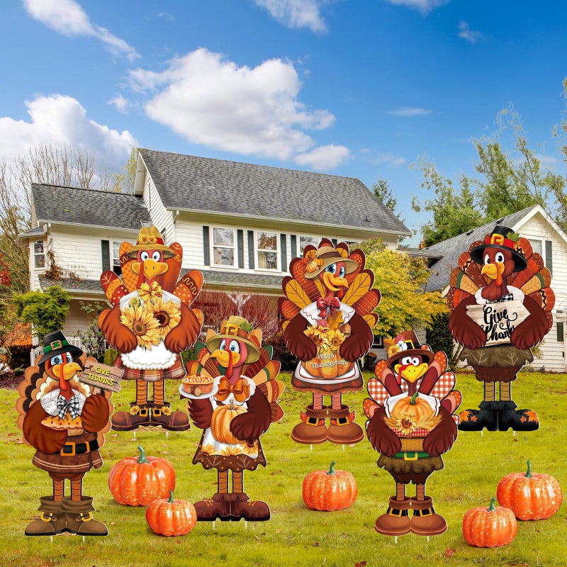 GlikCeil 6 Pcs Thanksgiving Yard Signs Large Turkey Yard Decor with Stakes 24 x 12 Inch Thanksgiving Decoration Outdoor Turkey Lawn Sign Garden Decoration Outside for Home Party Patio Backyard Walkway - Image 2