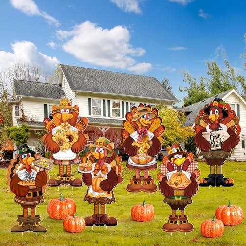 GlikCeil 6 Pcs Thanksgiving Yard Signs Large Turkey Yard Decor with Stakes 24 x 12 Inch Thanksgiving Decoration Outdoor Turkey Lawn Sign Garden Decoration Outside for Home Party Patio Backyard Walkway - Image 1