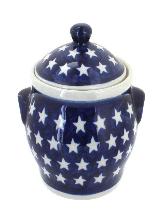 Blue Rose Pottery Blue Rose Polish Pottery - Blue Stars Small Canister - 3 Cup Capacity - Hand-Painted Polish Pottery Ceramic Kitchen Storage Jar with Lid - Image 1