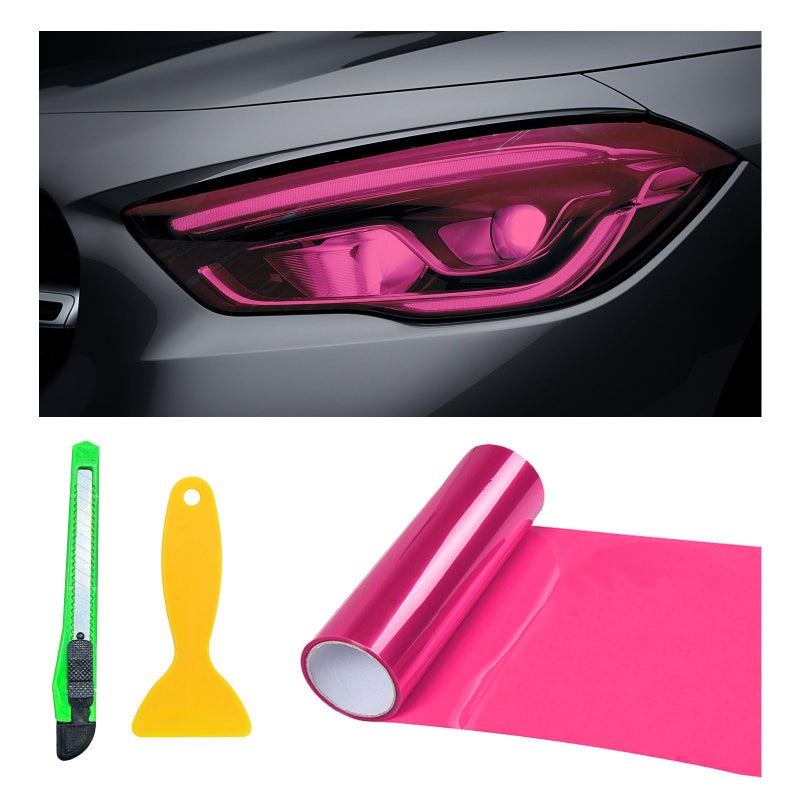 Suvnie 12 48 Inch Car Light Tint Film Shiny Chameleon Headlights Tail Lights Fog Lights Films with Squeeze Cutter Self Adhesive Vinyl Film Sticker Sheet Roll Car Accessories Pink - Image 3