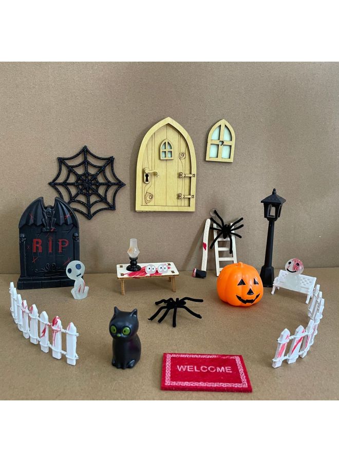 Loquat Micro-scene Luminous Ornaments Set Mini Broom Doll House Spider Ghost Bride Model Props-Color:Luminous 21-piece Set 【GL-52】】 - Image 1