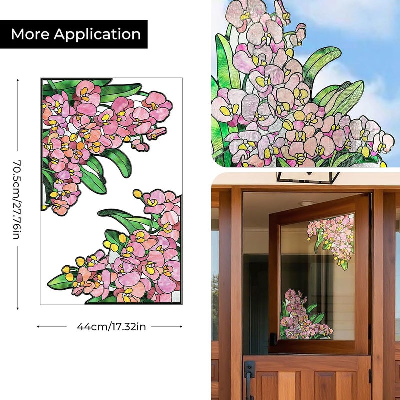 ADD.HERES Window Stickers, ‌Stained Glass Window Privacy Film, UV Blocking Static Cling for Home Kitchen Office Bathroom, Phalaenopsis, 17.7" X 31.5" - Image 2
