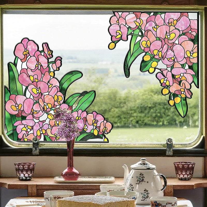 ADD.HERES Window Stickers, ‌Stained Glass Window Privacy Film, UV Blocking Static Cling for Home Kitchen Office Bathroom, Phalaenopsis, 17.7" X 31.5" - Image 3
