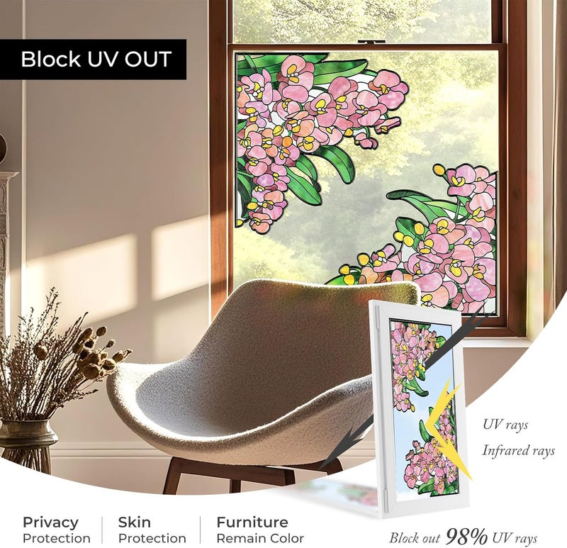 ADD.HERES Window Stickers, ‌Stained Glass Window Privacy Film, UV Blocking Static Cling for Home Kitchen Office Bathroom, Phalaenopsis, 17.7" X 31.5" - Image 5
