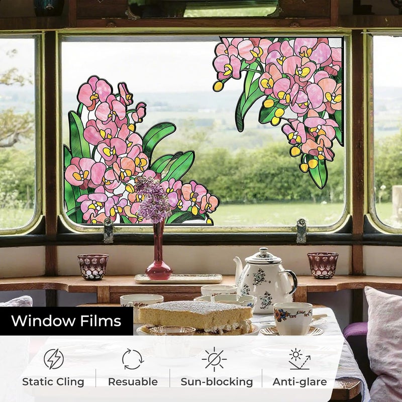 ADD.HERES Window Stickers, ‌Stained Glass Window Privacy Film, UV Blocking Static Cling for Home Kitchen Office Bathroom, Phalaenopsis, 17.7" X 31.5" - Image 4