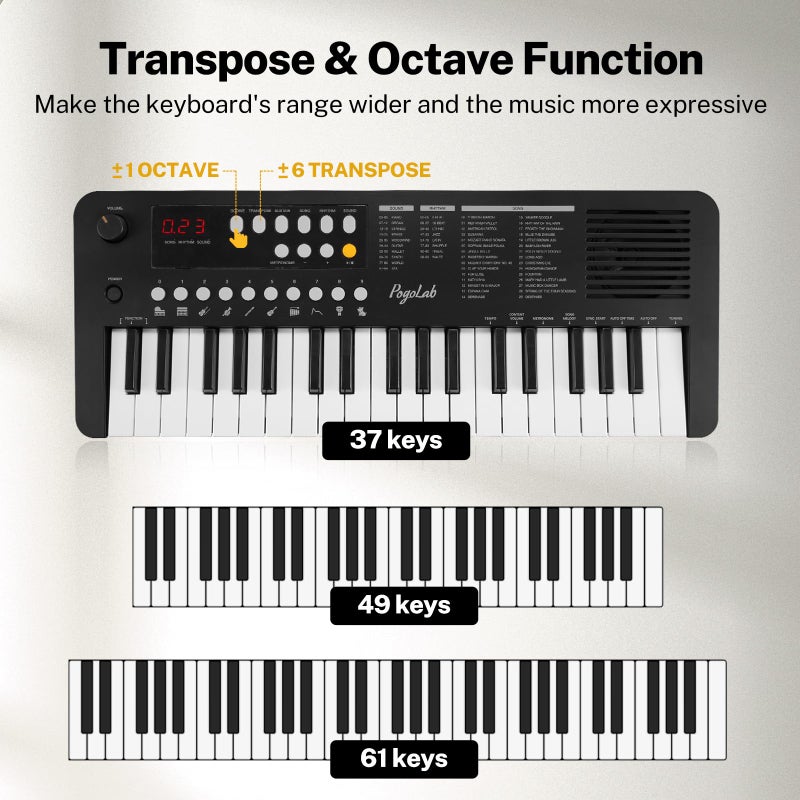 POGOLAB MK1 37 Keys Kids Keyboard Piano, Mini Portable Multi-Function Piano with Excellent Sound Quality, Built-In Speaker & LED Display, Small Electric Music Keyboard Gift for Beginners (Black) - Image 4