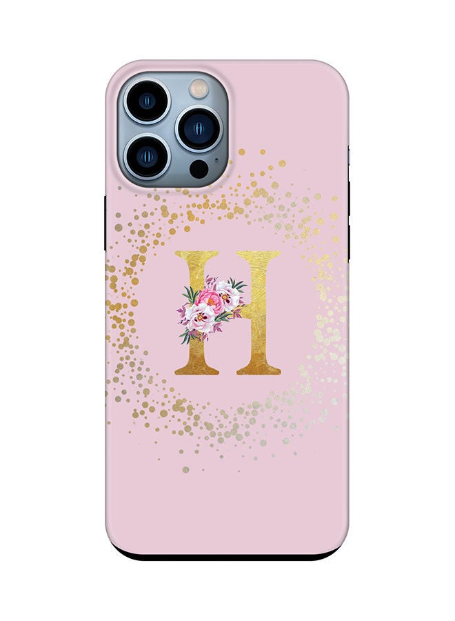 Stylizedd Monogram Tough Cover for Apple iPhone 13 Pro Max Case Custom Initials Letter Floral Pattern Tough Pro Dual Layer hybrid PC inner TPU protection Alphabet- H (Pink) - Image 1