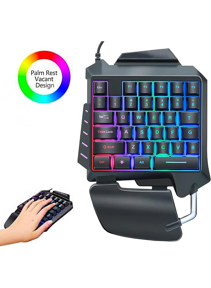 لوحة مفاتيح ألعاب بيد واحدة، مزودة بإضاءة خلفية RGB و35 مفتاحًا، لوحة مفاتيح ألعاب صغيرة محمولة، وحدة تحكم ألعاب ميكانيكية مريحة بمسند للمعصم، لأجهزة الكمبيوتر، PS4، PS5، Xbox Gamer (أسود) - Image 5