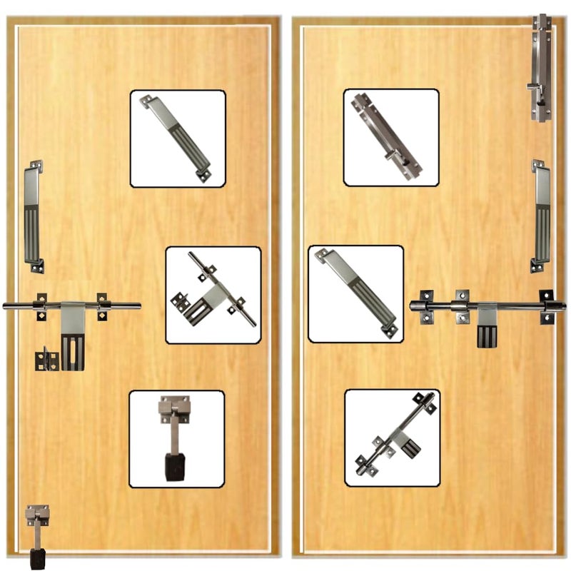 CIRCLE Stainless Steel Door Accessories SetMain Door kitDoor Fittings Full SetDoor Hardware Accessories KitGate HardwareDoor KUNDI1 Al Drop 1 Latch 2 Handles 1 Tower Bolt and 1 Door Stopper - Image 3