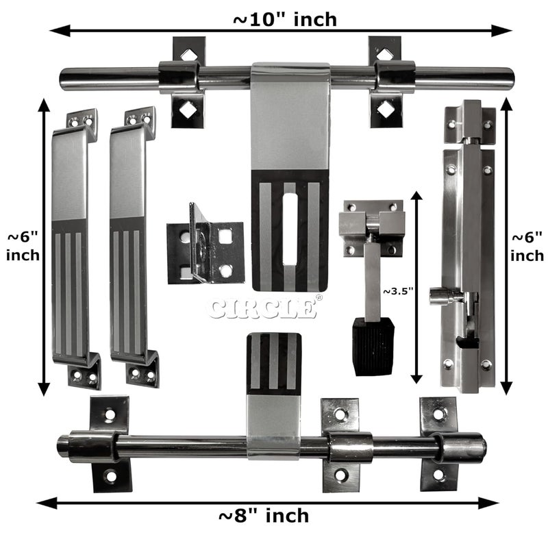 CIRCLE Stainless Steel Door Accessories SetMain Door kitDoor Fittings Full SetDoor Hardware Accessories KitGate HardwareDoor KUNDI1 Al Drop 1 Latch 2 Handles 1 Tower Bolt and 1 Door Stopper - Image 2