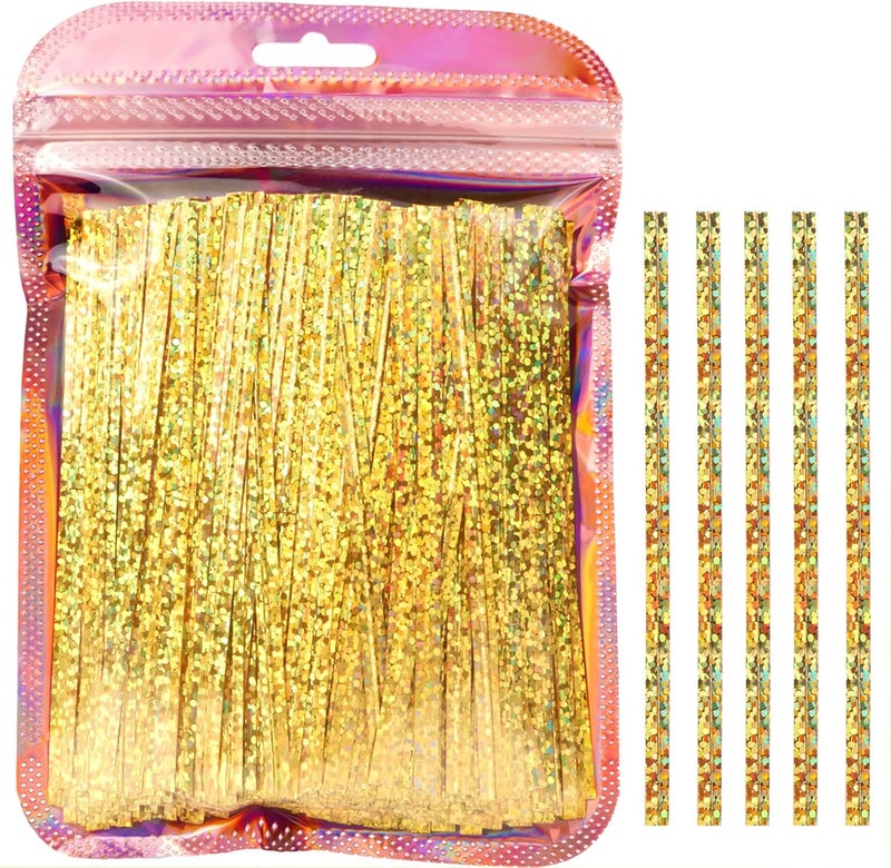 AxiyanX 4 Inches Twist Ties for Bags,500pcs Twist Ties for Plastic Bags,Reusable Bread ties,glittery Gold Twist Ties,Twisty Ties for Candy Bags, Coffee Bags, Snacks,Party Supplies (glittery gold) - Image 1