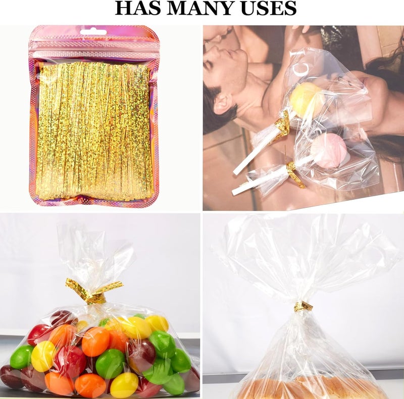 AxiyanX 4 Inches Twist Ties for Bags,500pcs Twist Ties for Plastic Bags,Reusable Bread ties,glittery Gold Twist Ties,Twisty Ties for Candy Bags, Coffee Bags, Snacks,Party Supplies (glittery gold) - Image 4