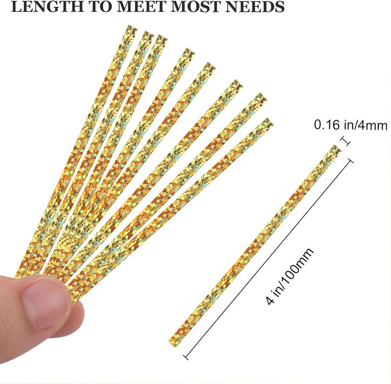 AxiyanX 4 Inches Twist Ties for Bags,500pcs Twist Ties for Plastic Bags,Reusable Bread ties,glittery Gold Twist Ties,Twisty Ties for Candy Bags, Coffee Bags, Snacks,Party Supplies (glittery gold) - Image 2