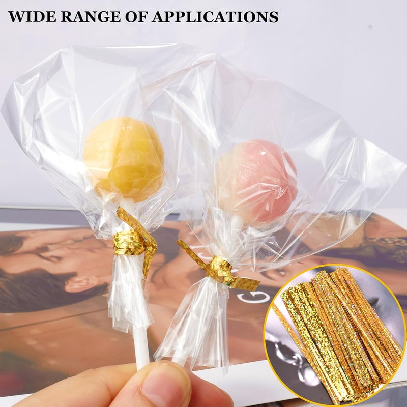 AxiyanX 4 Inches Twist Ties for Bags,500pcs Twist Ties for Plastic Bags,Reusable Bread ties,glittery Gold Twist Ties,Twisty Ties for Candy Bags, Coffee Bags, Snacks,Party Supplies (glittery gold) - Image 5