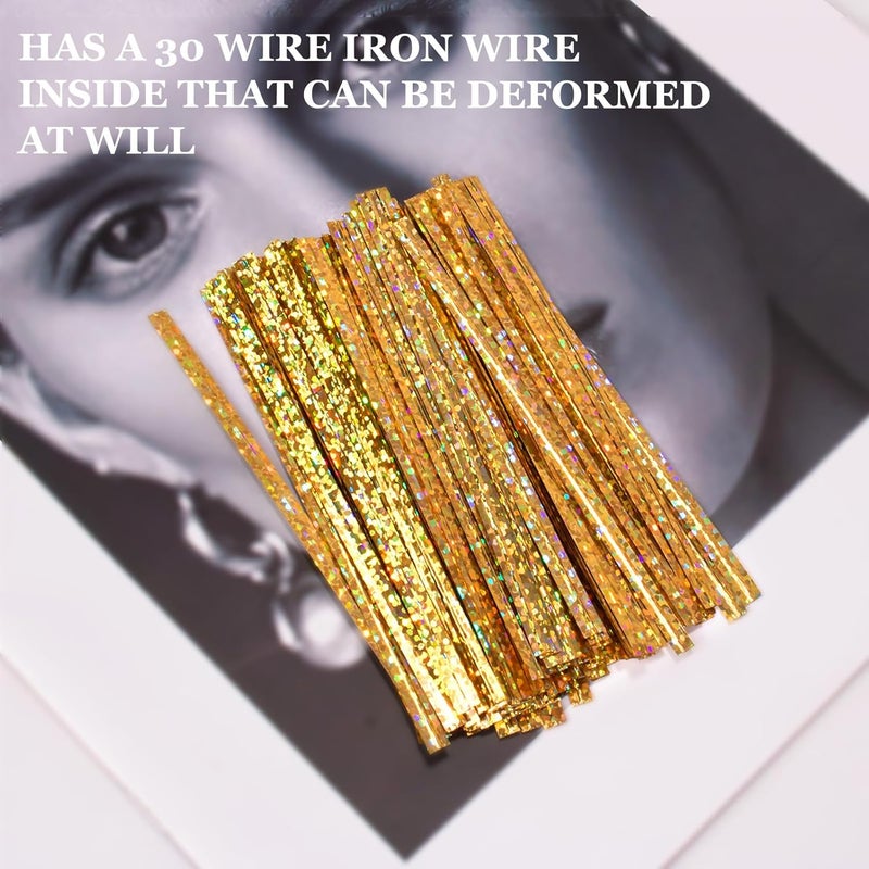 AxiyanX 4 Inches Twist Ties for Bags,500pcs Twist Ties for Plastic Bags,Reusable Bread ties,glittery Gold Twist Ties,Twisty Ties for Candy Bags, Coffee Bags, Snacks,Party Supplies (glittery gold) - Image 3