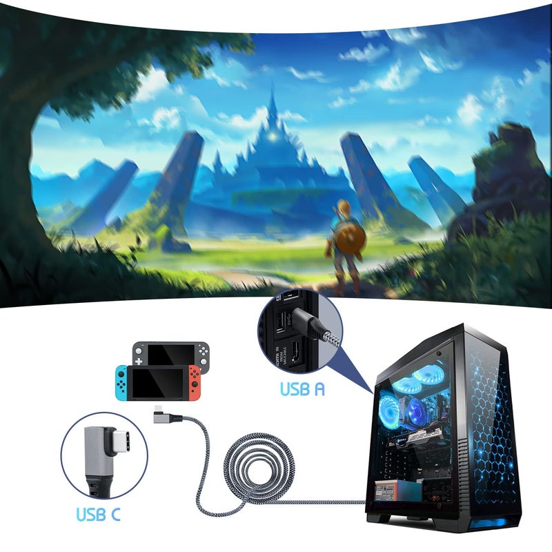 زوني كابل 16.5 قدم رابط الواقع الافتراضي من USB إلى USB-C لـ Meta Quest 3S / 3/2 / Pro، وPico 4 Ultra / 4 وأجهزة الكمبيوتر/Steam VR، كابل Type-C بزاوية 90 درجة مضفر من النايلون لألعاب سماعة الواقع الافتراضي (رمادي، USB-A) - Image 3