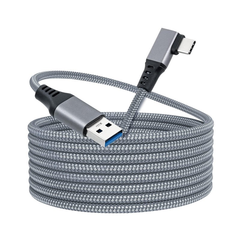 زوني كابل 16.5 قدم رابط الواقع الافتراضي من USB إلى USB-C لـ Meta Quest 3S / 3/2 / Pro، وPico 4 Ultra / 4 وأجهزة الكمبيوتر/Steam VR، كابل Type-C بزاوية 90 درجة مضفر من النايلون لألعاب سماعة الواقع الافتراضي (رمادي، USB-A) - Image 1