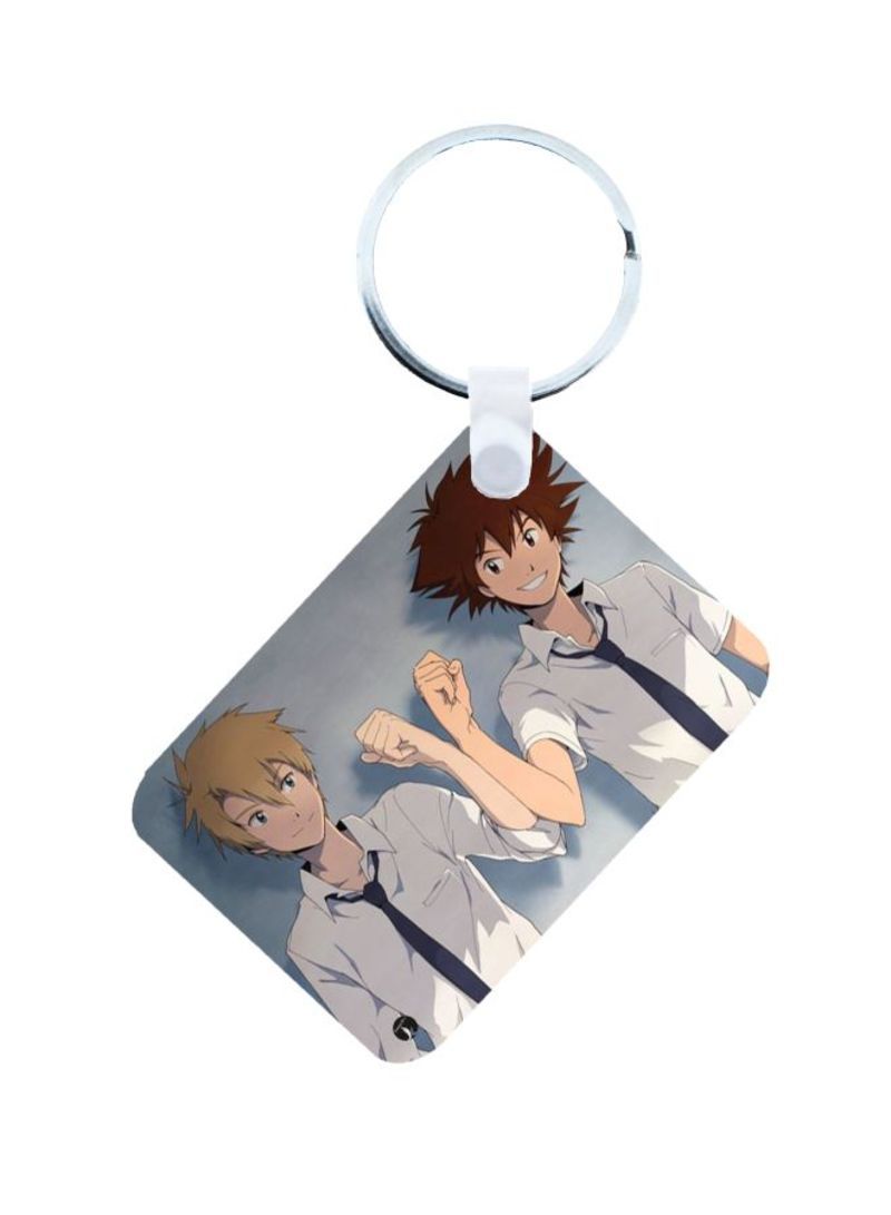 Anime Digimon Printed Keychain Blue/Beige/White