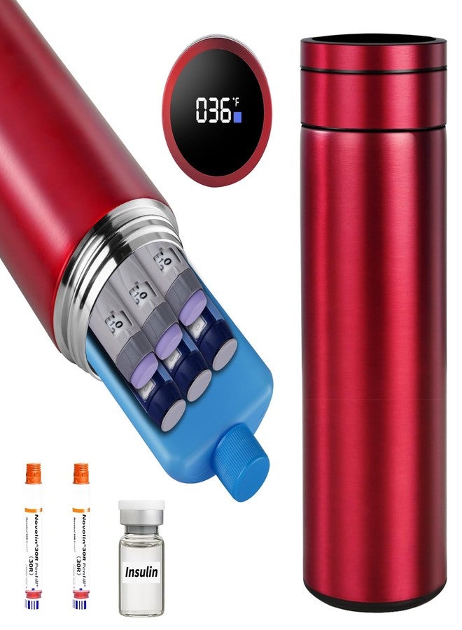 Bogush 60H Insulin Pens Cooler Travel Case Temp Display Medication Cooler for Travel TSA Approved Medicine Cooler Medical Diabetic Travel Cooler Bag Epipen Carry Case (Red) - Image 3
