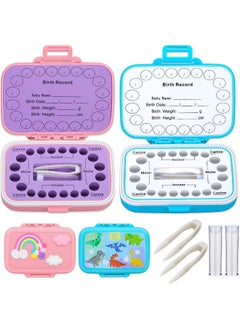 Caffox Caffox 2 Pack Tooth Holders for Kids Keepsake, Tooth Fairy Box, First Tooth Keepsake Box, Tooth Collection Container Boxes for Lost Teeth for Kids, Baby Teeth Saver Storage Case (Rainbow and Dinosaur)  - Image 1