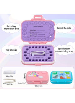 Caffox Caffox 2 Pack Tooth Holders for Kids Keepsake, Tooth Fairy Box, First Tooth Keepsake Box, Tooth Collection Container Boxes for Lost Teeth for Kids, Baby Teeth Saver Storage Case (Rainbow and Dinosaur)  - Image 2