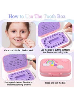 Caffox Caffox 2 Pack Tooth Holders for Kids Keepsake, Tooth Fairy Box, First Tooth Keepsake Box, Tooth Collection Container Boxes for Lost Teeth for Kids, Baby Teeth Saver Storage Case (Rainbow and Dinosaur)  - Image 5