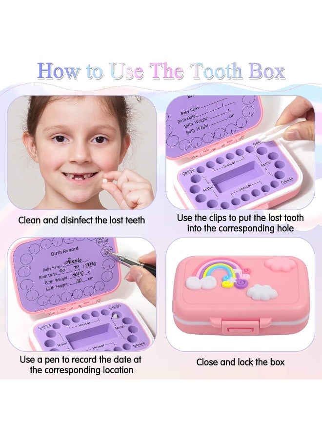 Caffox - Caffox 2 Pack Tooth Holders for Kids Keepsake, Tooth Fairy Box, First Tooth Keepsake Box, Tooth Collection Container Boxes for Lost Teeth for Kids, Baby Teeth Saver Storage Case (Rainbow and Dinosaur) - Image 1