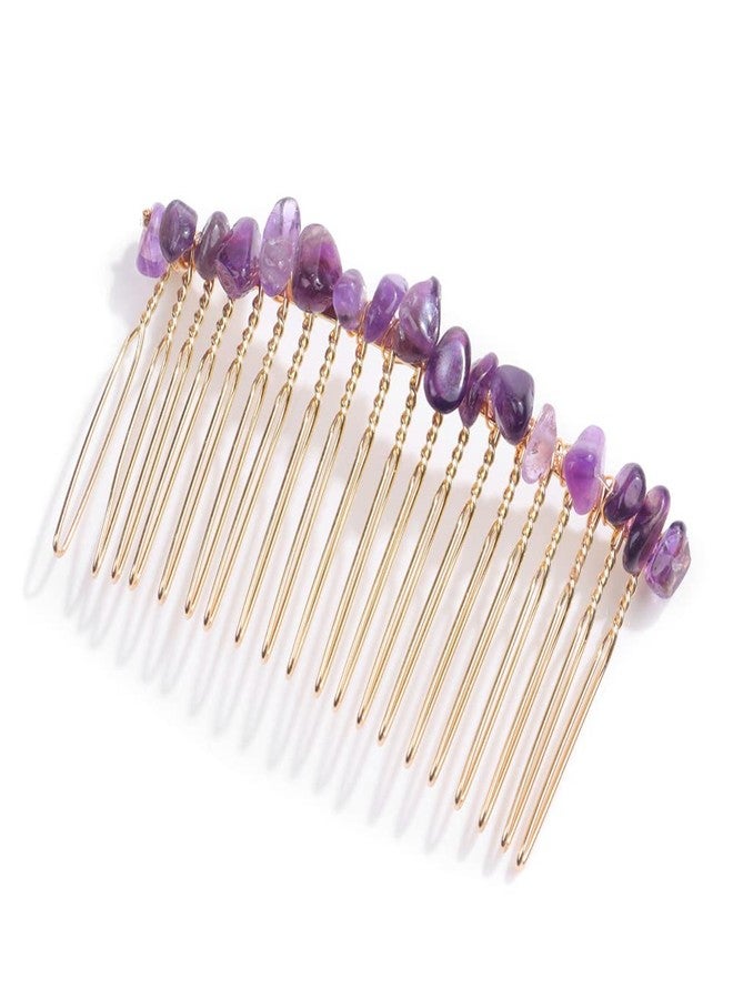 Luzen 3Pcs Exquisite Crystal Stone Side Hair Combs Metal Hair Decorative Comb Hairpin Bangs Hair Combs Headwear Headpiece Fashion Hair Jewellery Styling Accessories for Girls Women, Purple - Image 2
