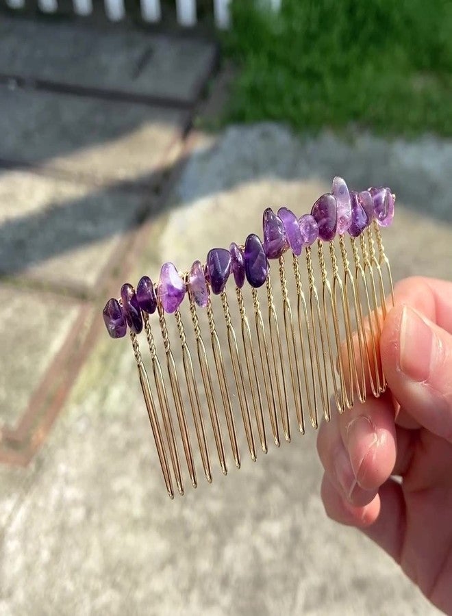 Luzen 3Pcs Exquisite Crystal Stone Side Hair Combs Metal Hair Decorative Comb Hairpin Bangs Hair Combs Headwear Headpiece Fashion Hair Jewellery Styling Accessories for Girls Women, Purple - Image 3