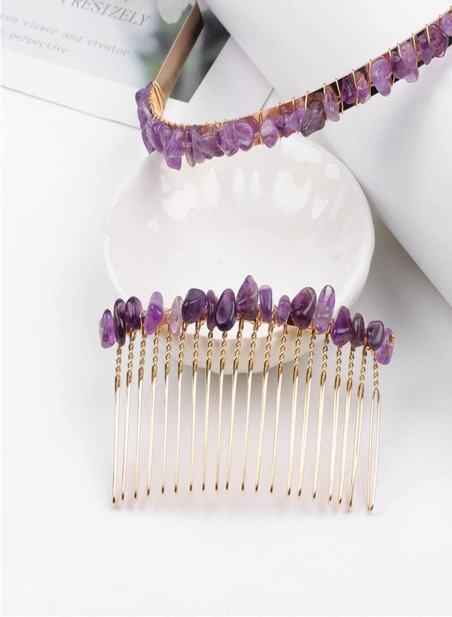 Luzen 3Pcs Exquisite Crystal Stone Side Hair Combs Metal Hair Decorative Comb Hairpin Bangs Hair Combs Headwear Headpiece Fashion Hair Jewellery Styling Accessories for Girls Women, Purple - Image 4