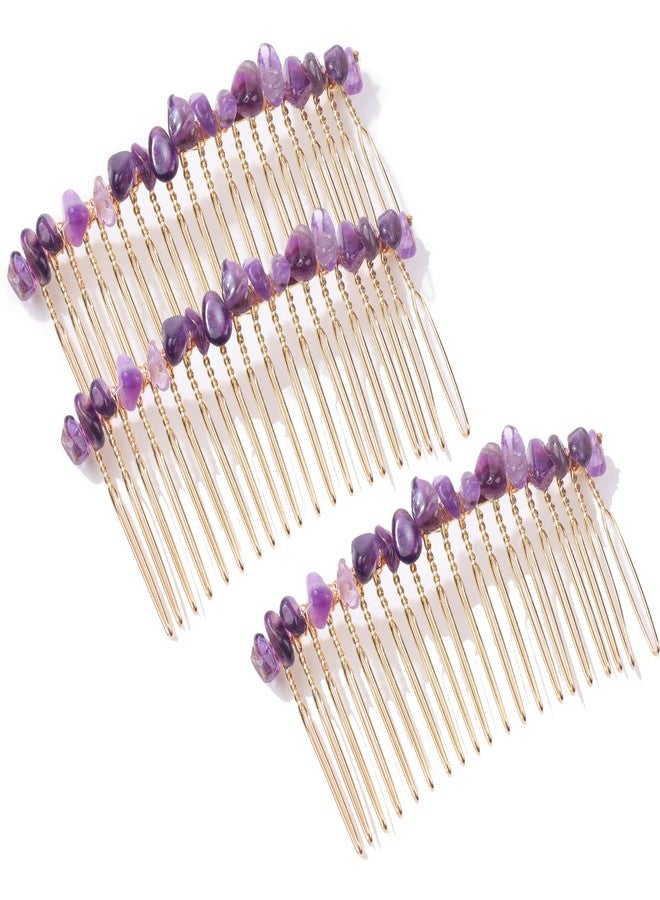 Luzen 3Pcs Exquisite Crystal Stone Side Hair Combs Metal Hair Decorative Comb Hairpin Bangs Hair Combs Headwear Headpiece Fashion Hair Jewellery Styling Accessories for Girls Women, Purple - Image 1