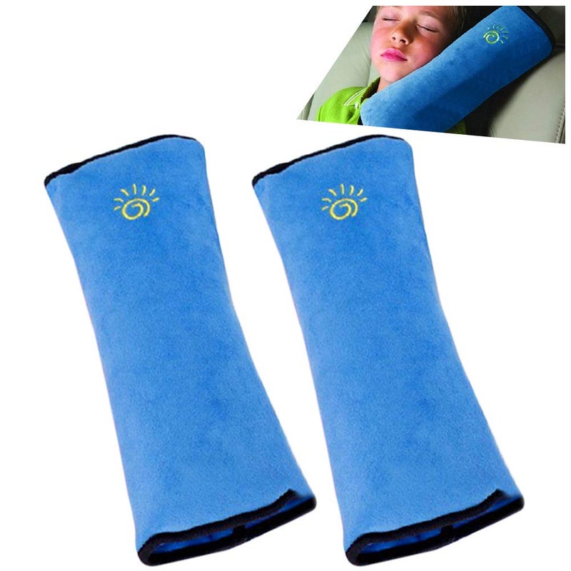 COFFLED 2PC Blue Seat Belt Pillow for Kids, Baby Seatbelt Pillow, Carseat Pillow Protector for Toddler Travel, Kids Travel Seat Belt Pillow, Seatbelt Strap Covers for Child Infant - Image 1