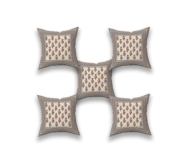 Blizz Mont | Handblock Bagru Printed Cushion Cover | Pure Cotton | Size- 16 x 16 inches | Set of 5 | Lining - Image 1