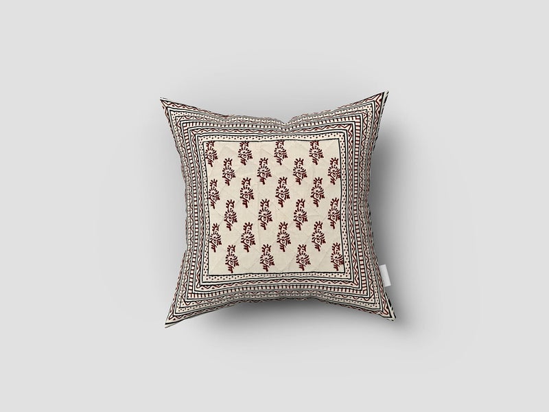 Blizz Mont | Handblock Bagru Printed Cushion Cover | Pure Cotton | Size- 16 x 16 inches | Set of 5 | Lining - Image 2