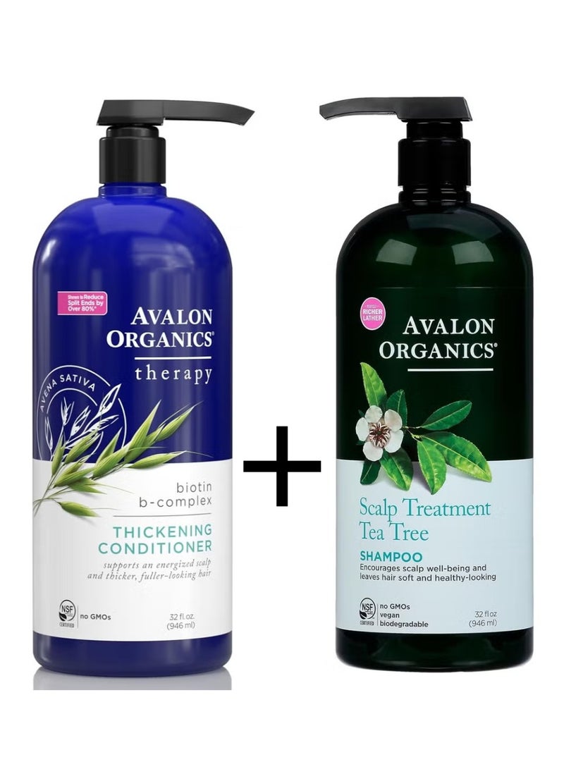 Avalon Organics Scalp Therapy Shampoo, Tea Tree, 32 fl oz (946 ml) Avalon Organics + Avalon Organics Biotin B Complex Thickening Conditioner, 32 fl oz (907 ml)