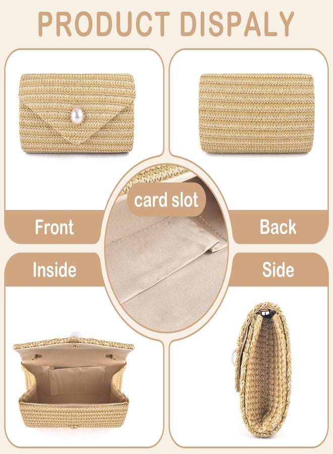 PACETAP Straw Clutch Purse for Women, Pearl Decoration Boho Crossbody Bags Handbags for Beach Travel Vacation Party Prom - Image 5