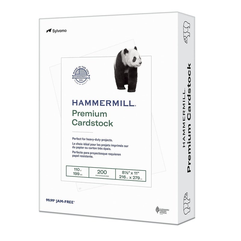 Hammermill White Cardstock, 110 Lb, 8.5 x 11 Colored Cardstock, 1 Pack (200 Sheets) - Thick Card Stock, Made in the USA, 168380R - Image 1