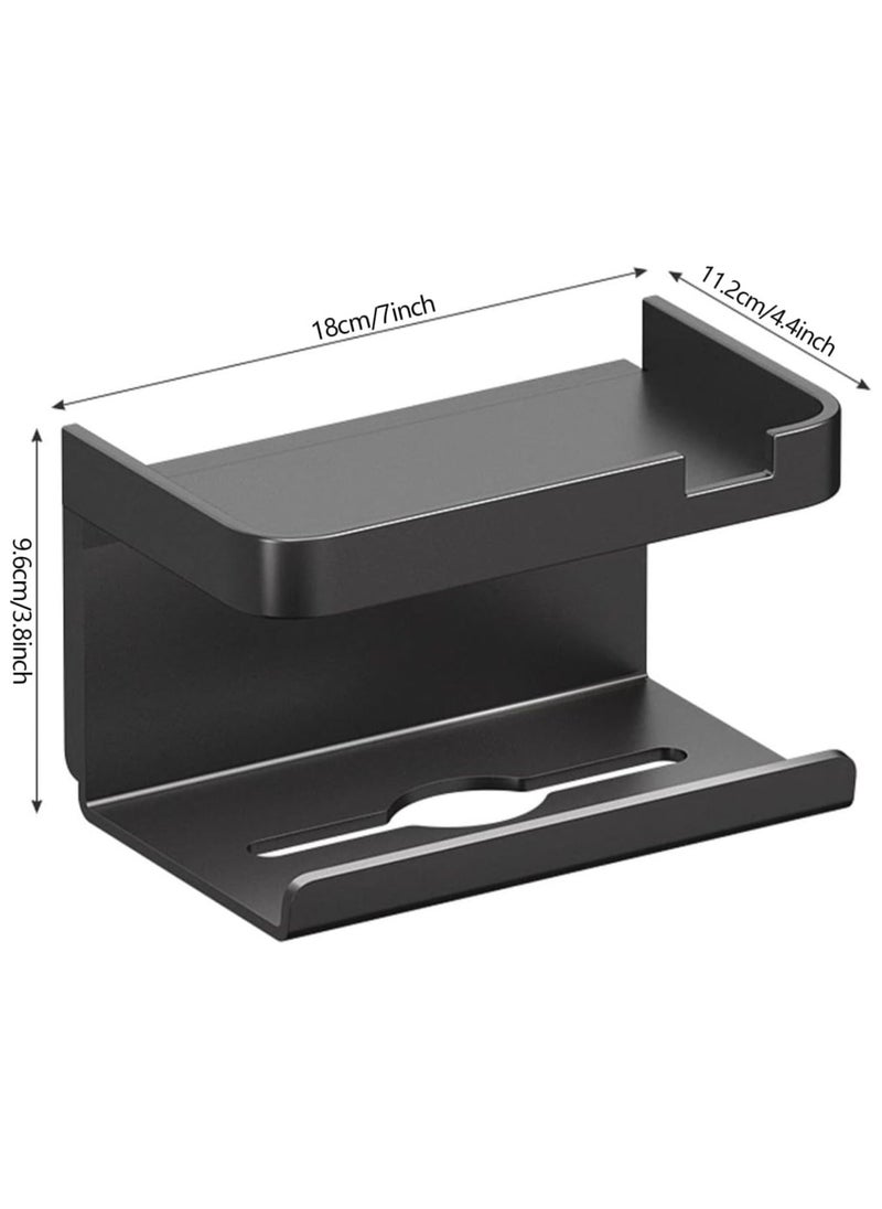 VKL Toilet Roll Holder with Phone Shelf - Multi-function Bathroom Black Toilet Paper Holder with Tissue holder Shelf for Washroom Kitchen 2 in 1 Toilet Paper Holder Wall Mounted or Self Adhesive  - Image 2