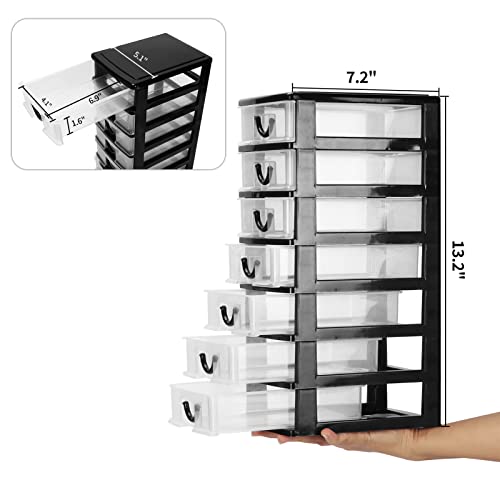 Rempry Mini Plastic Drawers Organizer, 7.1"cx5.1"x13.2" Small Storage Drawers Containers with 7 Clear Drawer Units, Black - Image 2