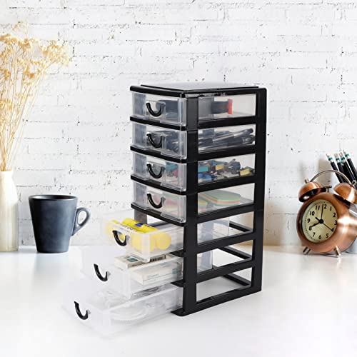 Rempry Mini Plastic Drawers Organizer, 7.1"cx5.1"x13.2" Small Storage Drawers Containers with 7 Clear Drawer Units, Black - Image 5