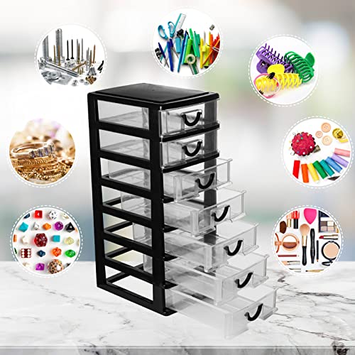 Rempry Mini Plastic Drawers Organizer, 7.1"cx5.1"x13.2" Small Storage Drawers Containers with 7 Clear Drawer Units, Black - Image 3