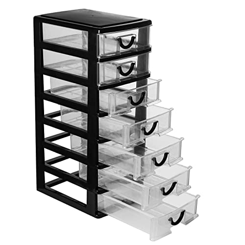 Rempry Mini Plastic Drawers Organizer, 7.1"cx5.1"x13.2" Small Storage Drawers Containers with 7 Clear Drawer Units, Black - Image 1
