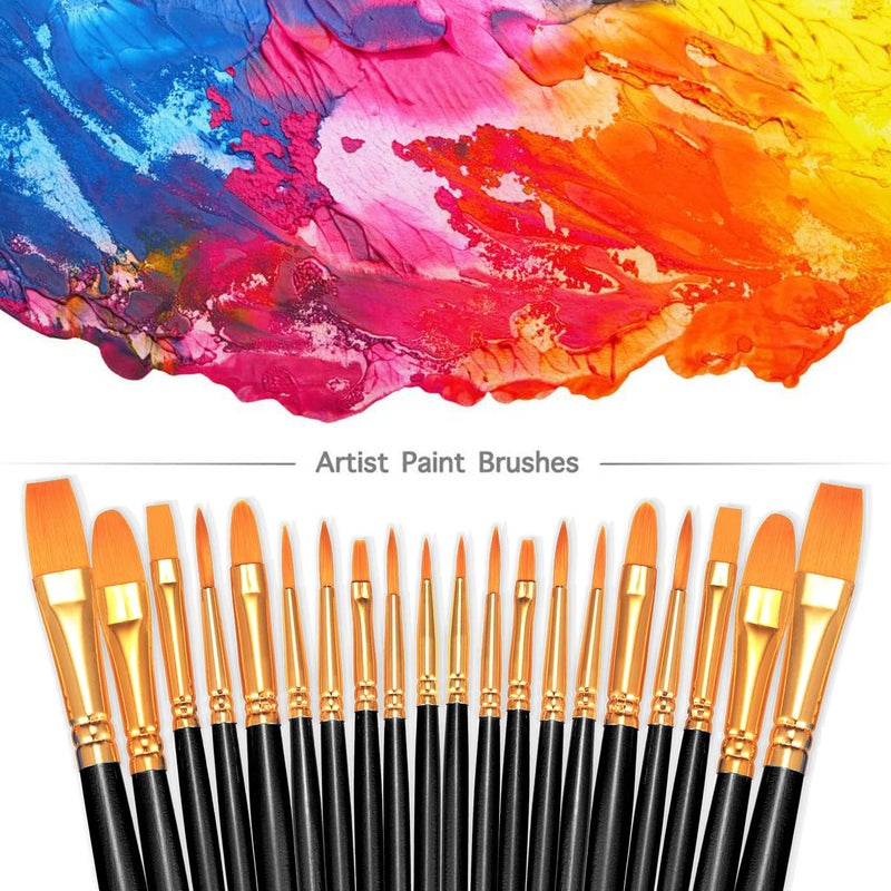 BOSOBO Paint Brushes Set, 2 Pack 20 Pcs Round Pointed Tip Nylon Hair Artist Acrylic Paint Brushes for Acrylic Oil Watercolor, Face Nail Art, Miniature Detailing & Rock Painting, Black - Image 2