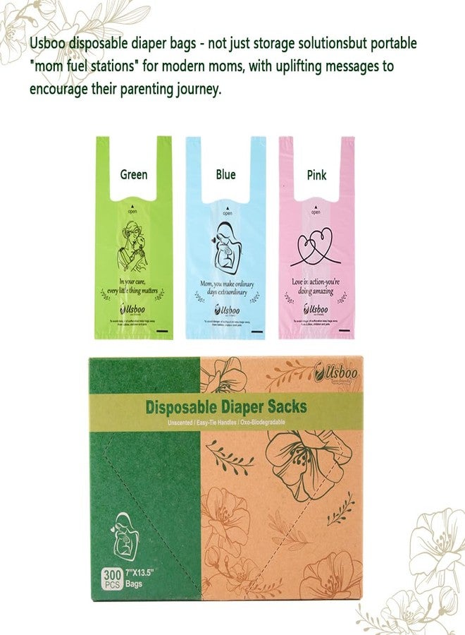 USBOO Diaper Bags Disposable for Baby, 300 Count Dirty Disposable Diaper Sacks, Easy-Tie Handles, Sanitary Napkin Disposal Bag, Diaper Disposal or Pet Waste Bags,Rainbow - Image 2