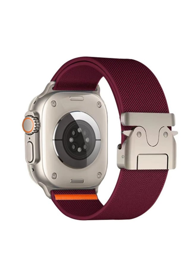 Elastic Nylon Parachute Buckle Apple Watch Band Compatible with Apple Ultra2 Full Series Bands 42/44/45/49mm - Color: Burgundy - Specifications: s1-3-42mm 44/45/49mm - Image 5