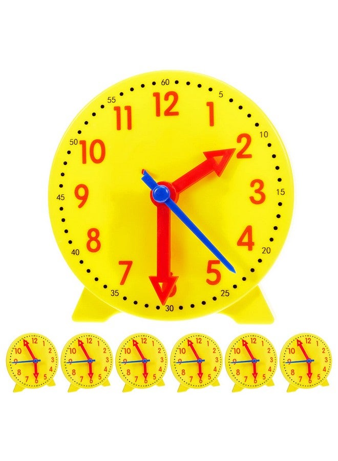 Henoyso 6 Pcs Teaching Clock for Kids to Learning Telling Time, Mini Geared Student Clock Plastic Teaching Clock for Student Develops Time and Early Math Skills, Back to School Gift, 4 Inch - Image 1