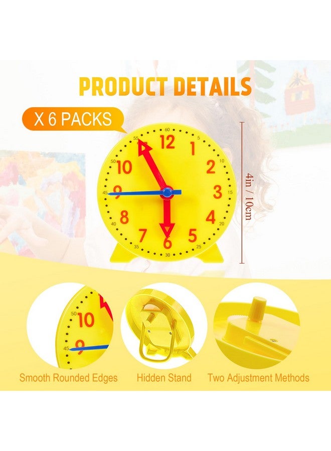 Henoyso 6 Pcs Teaching Clock for Kids to Learning Telling Time, Mini Geared Student Clock Plastic Teaching Clock for Student Develops Time and Early Math Skills, Back to School Gift, 4 Inch - Image 2