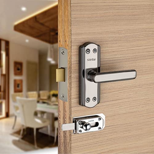 SARDAR Jewel 5 Black Silver Iron Bathroom Door Handle Set With Keyless Baby Latch-Tower Bolt/Push To Close Latch, Pull Handle - Image 1