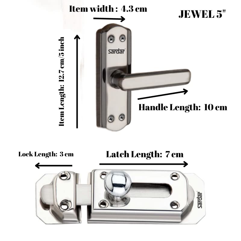 SARDAR Jewel 5 Black Silver Iron Bathroom Door Handle Set With Keyless Baby Latch-Tower Bolt/Push To Close Latch, Pull Handle - Image 3